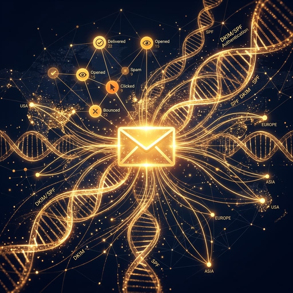 MonkeysMail email delivery infrastructure with DKIM authentication and delivery tracking